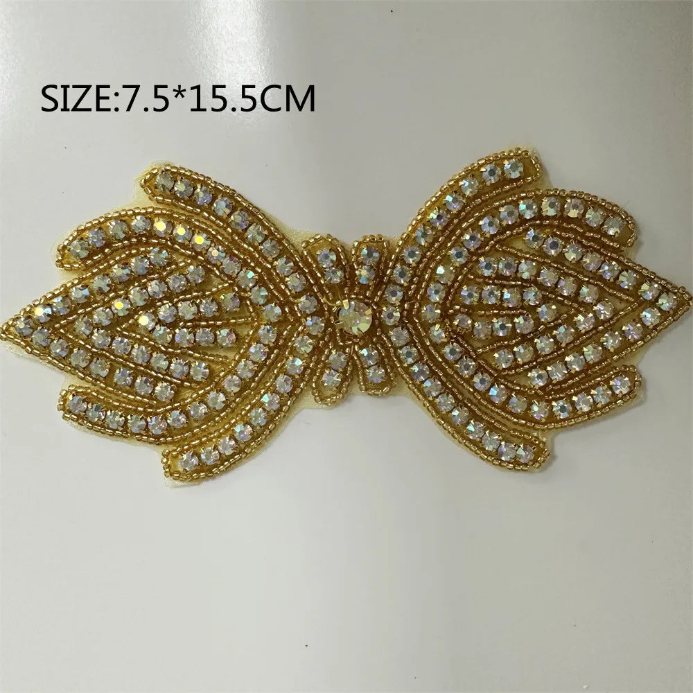 1PCS  AB Silver Rhinestone Applique flower patches Iron on/sew on wedding dress accessories For Clothes Decoration