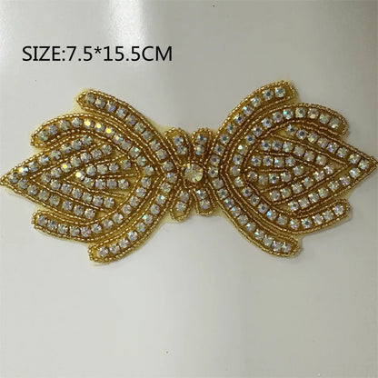 1PCS  AB Silver Rhinestone Applique flower patches Iron on/sew on wedding dress accessories For Clothes Decoration