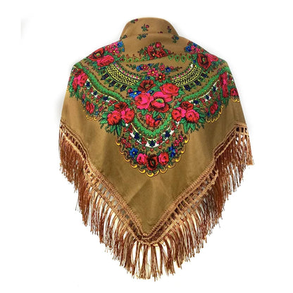 Ethnic Fringed Headband Bandana Babushka Headwrap Shawl Retro Floral Printed Shawls 2023 New Women Russian Style Square Scarf