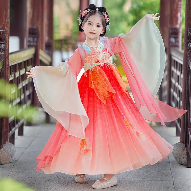 Chinese Kids Hanfu Dress Cute Girl Carnival Cosplay Costume Ancient Traditional Child Hanfu Dance Perform Dress Christmas Gift