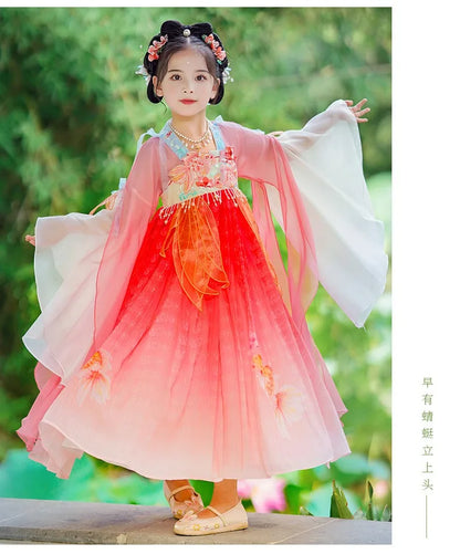 Chinese Kids Hanfu Dress Cute Girl Carnival Cosplay Costume Ancient Traditional Child Hanfu Dance Perform Dress Christmas Gift