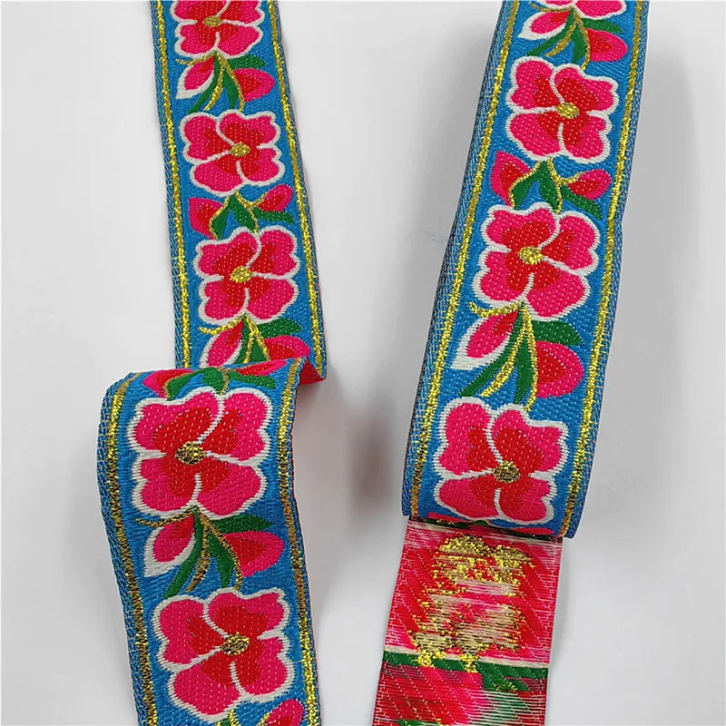 7 Meters 3.3cm Flowers Pattern Embroidered Jacquard Ribbons Woven Lace Trim For Garment Bag Curtain Sewing African Lace Fabric