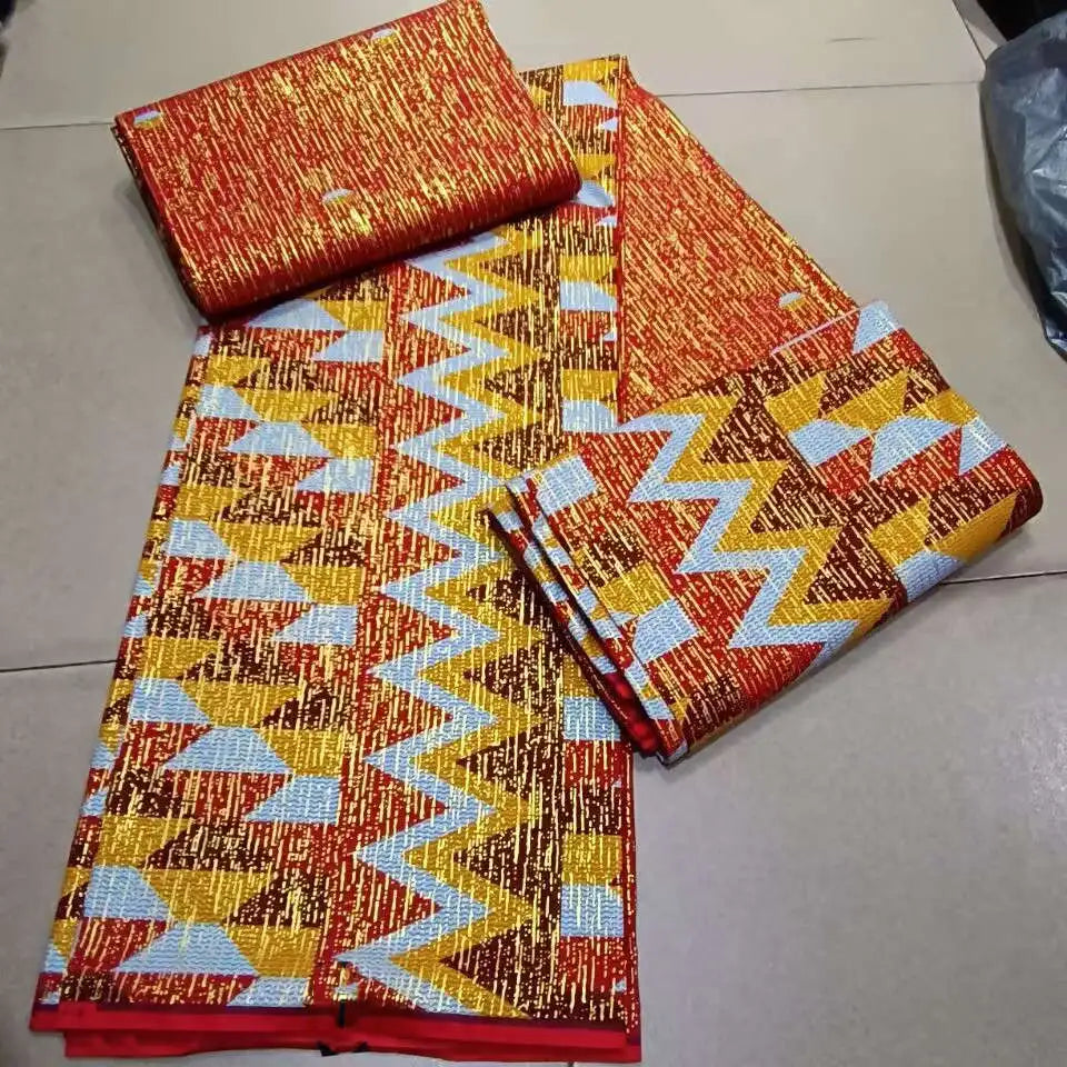 KENTE 4+2YARD 2024 Latest Design 6 Yards/lot African Fabric Gold Powder Ankara 100% Cotton Farbic For Sewing Wax Print Fabric