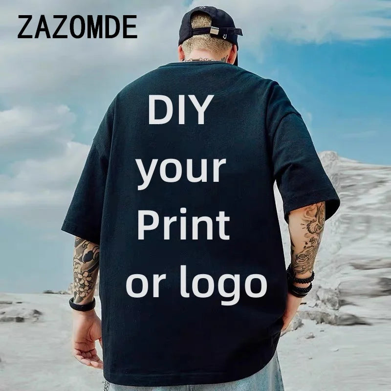 ZAZOMDE 100% Cotton Custom T Shirt Make Your Design Logo Big Size For Men And Women Front Back Both Side Personalized DIY Tshirt