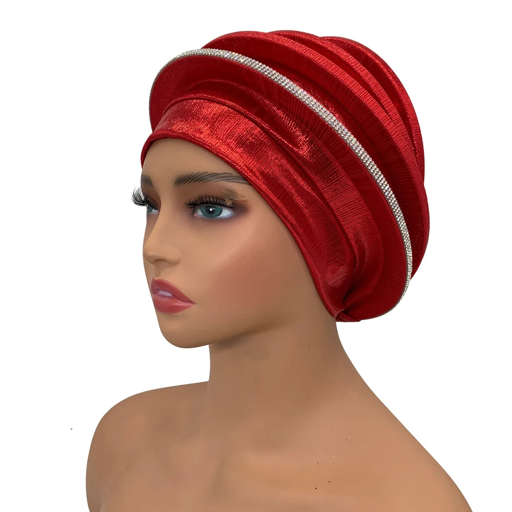 Elegant Diamonds Spiral Beret for Women Afrcian Lady Head Wraps Female Berets Turban Nigeria Headpiece Wedding Party Gele