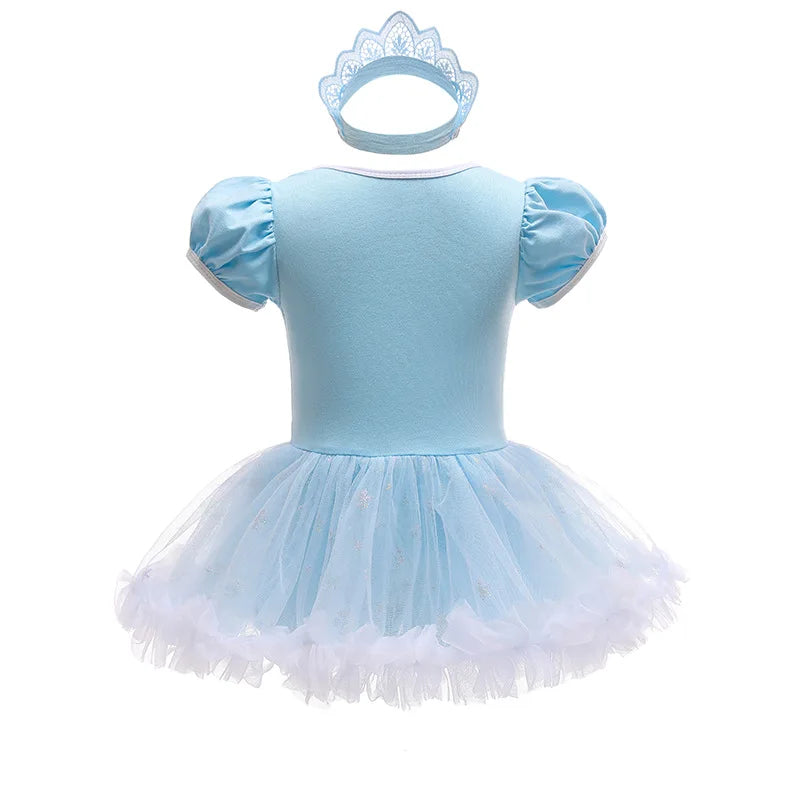 Baby Girls Princess Romper Bodysuit Headband 2pcs Elsa Anna Snow White Mermaid Bell Costumes Newborn Jumpsuits Tulle Bow Rompers