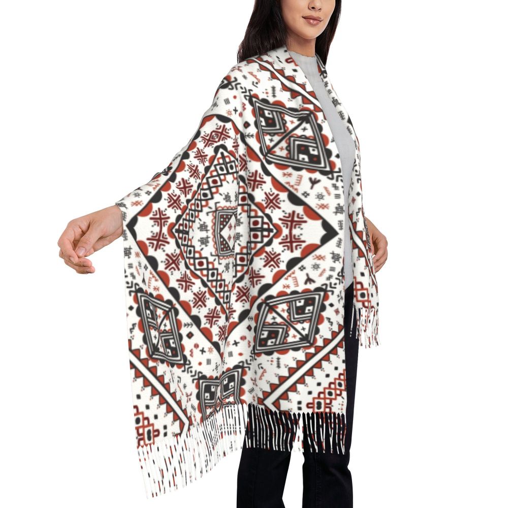 Print Amazigh Pride Tifinagh Patriotic Kabyle Scarf Men Women Winter Warm Scarves Traditional Geometric Amazigh Shawl Wrap