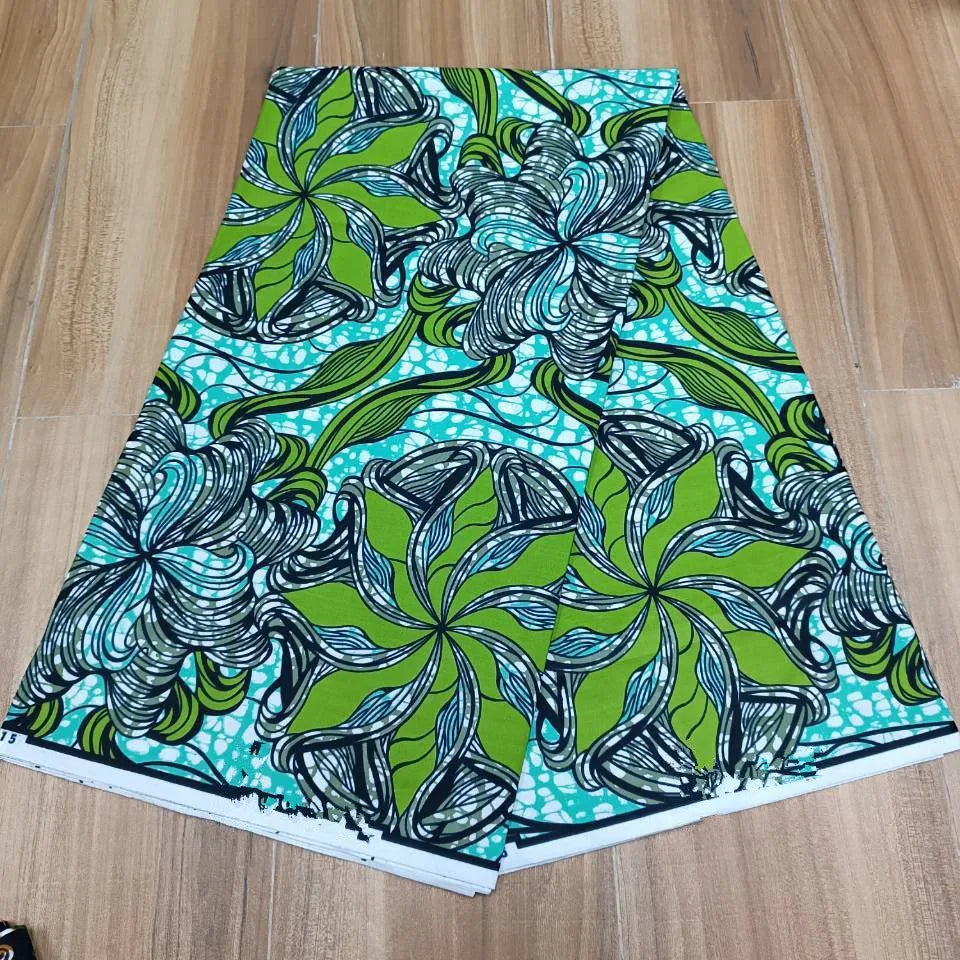 2019 Green Ankara African Wax Prints 100% cottonr Fabric Binta Real Wax High Quality 6 yard African Fabric for Party Dress