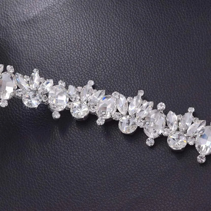 1 Yard Luxury Shiny Glass Strass Bridal Dress Belt Sash Trim Appliques – Clear AB Silver Rhinestones Sew-On Decorations