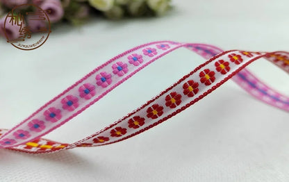 5 Yards/Lot 1CM Pastoral Flowers Jacquard Floral Ribbon Pattern For Curtain And Clothing Accessory