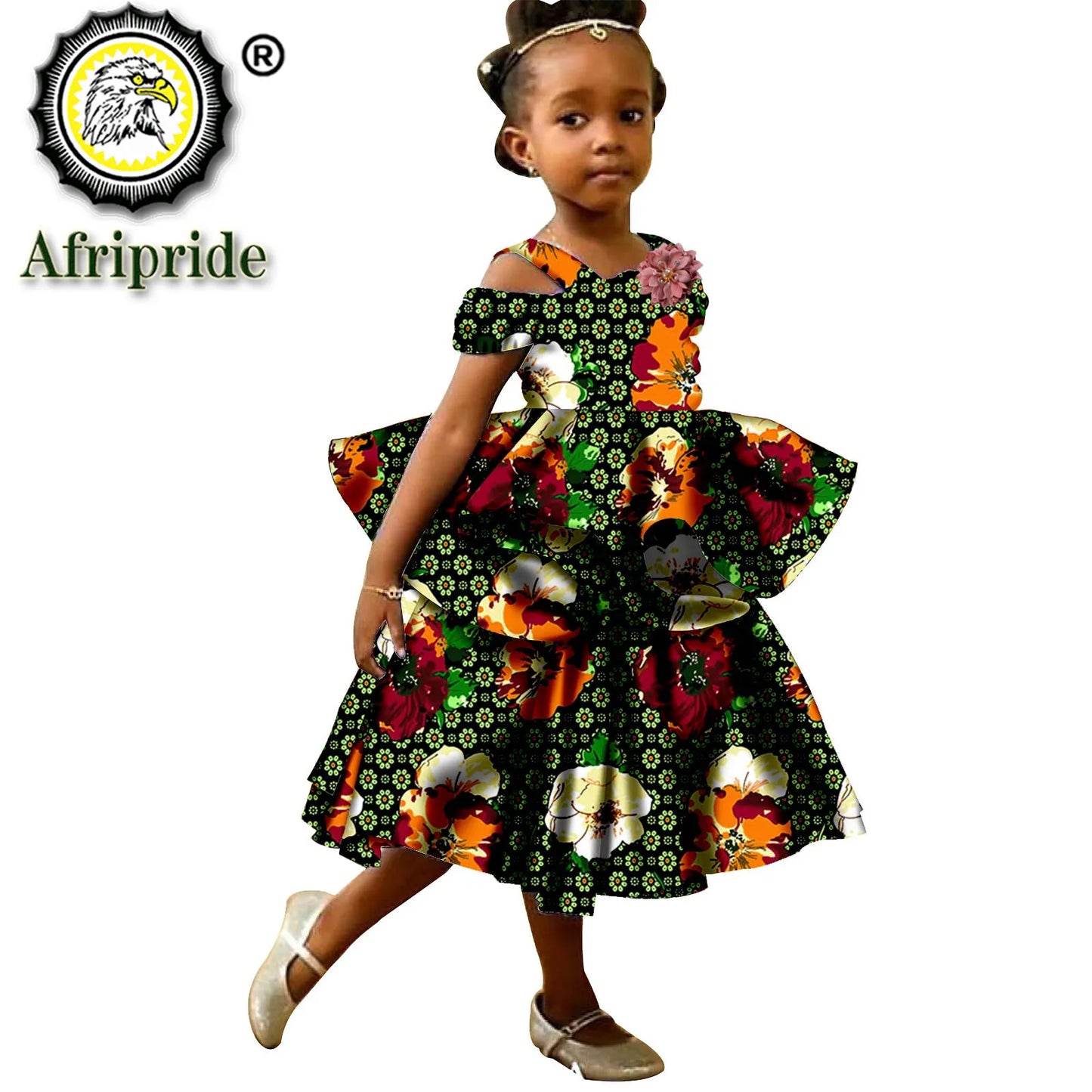 African Girls Dresses Sleeveless Double Princess Dress Casual Lovely Ankara Kids Print Mini Dress Shirt Dress AFRIPRIDE S1940017