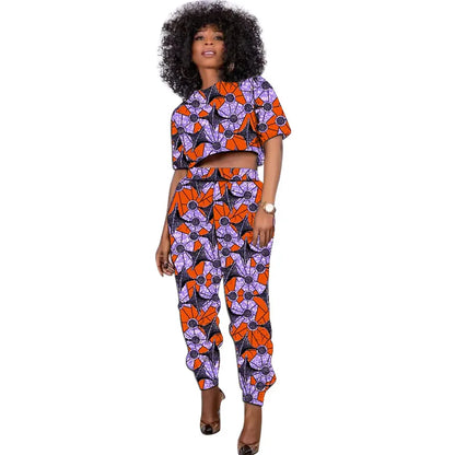 African Print Outfit Summer Women's Set Short Tops With Jogger Pants Casual Female Ankara Clothing