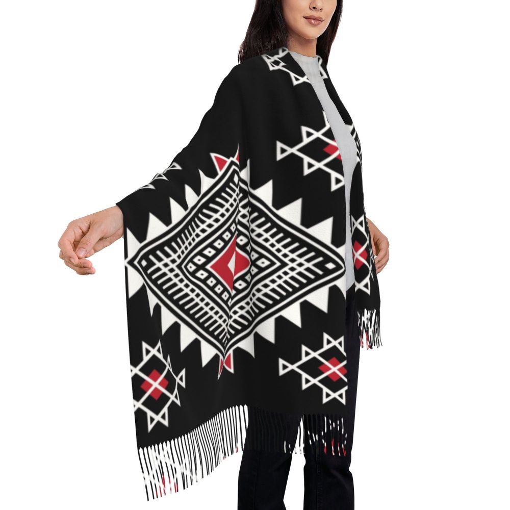 Amazigh Foutha Kabyle Scarf Wrap Women Long Winter Warm Tassel Shawl Unisex Mediterranean Geometric Scarves