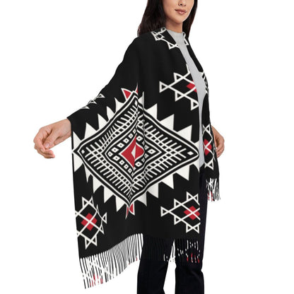 Amazigh Foutha Kabyle Scarf Wrap Women Long Winter Warm Tassel Shawl Unisex Mediterranean Geometric Scarves