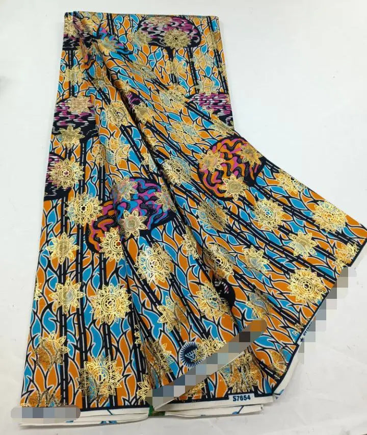 Hot Sale 100% Cotton Veritable African Wax Print Fabric Golden Real Wax African Ankara Fabric 6 yards Ghana Loincloth