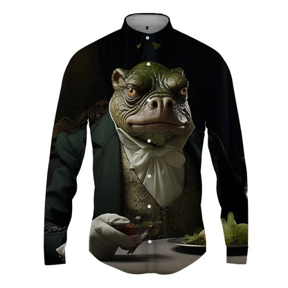 Cold-Blooded Lizard Print Men's Shirts Casual Single-Breasted Blouses Long Sleeve Shirt Streetwear Lapel Tops Trend Men Clothing