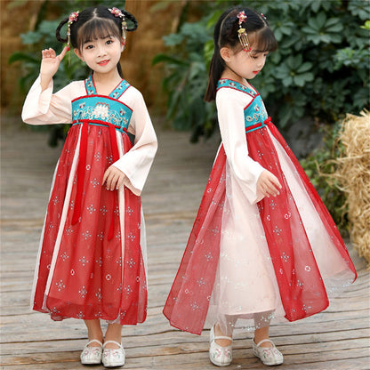 4-15 Years Kids Fairy Dresses Guzheng Hanfu For Girls Long Sleeves Chinese Custom Style Performance Costumes Princess Dresses