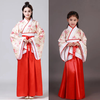 Hanfu Children 2023 Chinese Costume Kids Flower Girl Dresses Traditonal Stage Wear Women Dance Costume Adult Fairy Dress