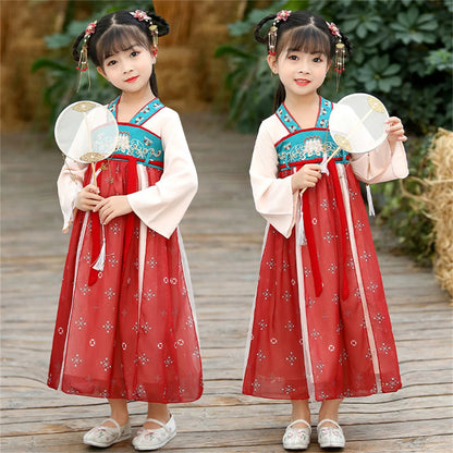 4-15 Years Kids Fairy Dresses Guzheng Hanfu For Girls Long Sleeves Chinese Custom Style Performance Costumes Princess Dresses