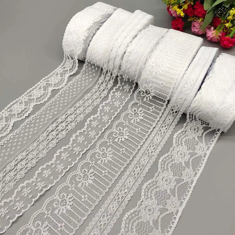 Wholesale 10 Yards White Lace Ribbon Lace Trim Fabric DIY Embroidered Lace trimmings for Sewing Accessories African Fringe Lace