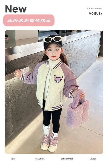 Girly Heart Kawaii Sanrio Kuromi Soft Baseball Jacket – Cute Anime Cartoon Coat for Kids, Y2K Style Gift