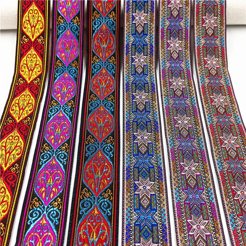 7 Meters 3.3cm Flowers Pattern Embroidered Jacquard Ribbons Woven Lace Trim For Garment Bag Curtain Sewing African Lace Fabric