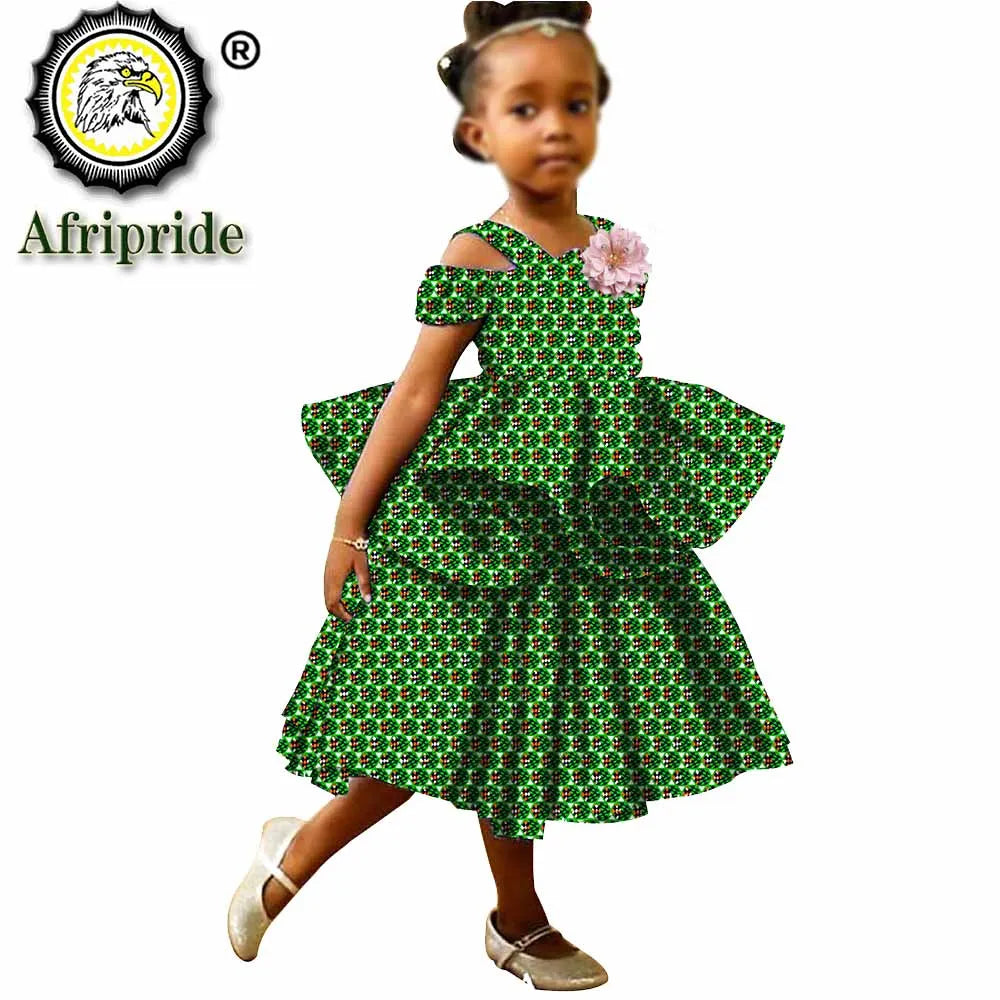 African Girls Dresses Sleeveless Double Princess Dress Casual Lovely Ankara Kids Print Mini Dress Shirt Dress AFRIPRIDE S1940017