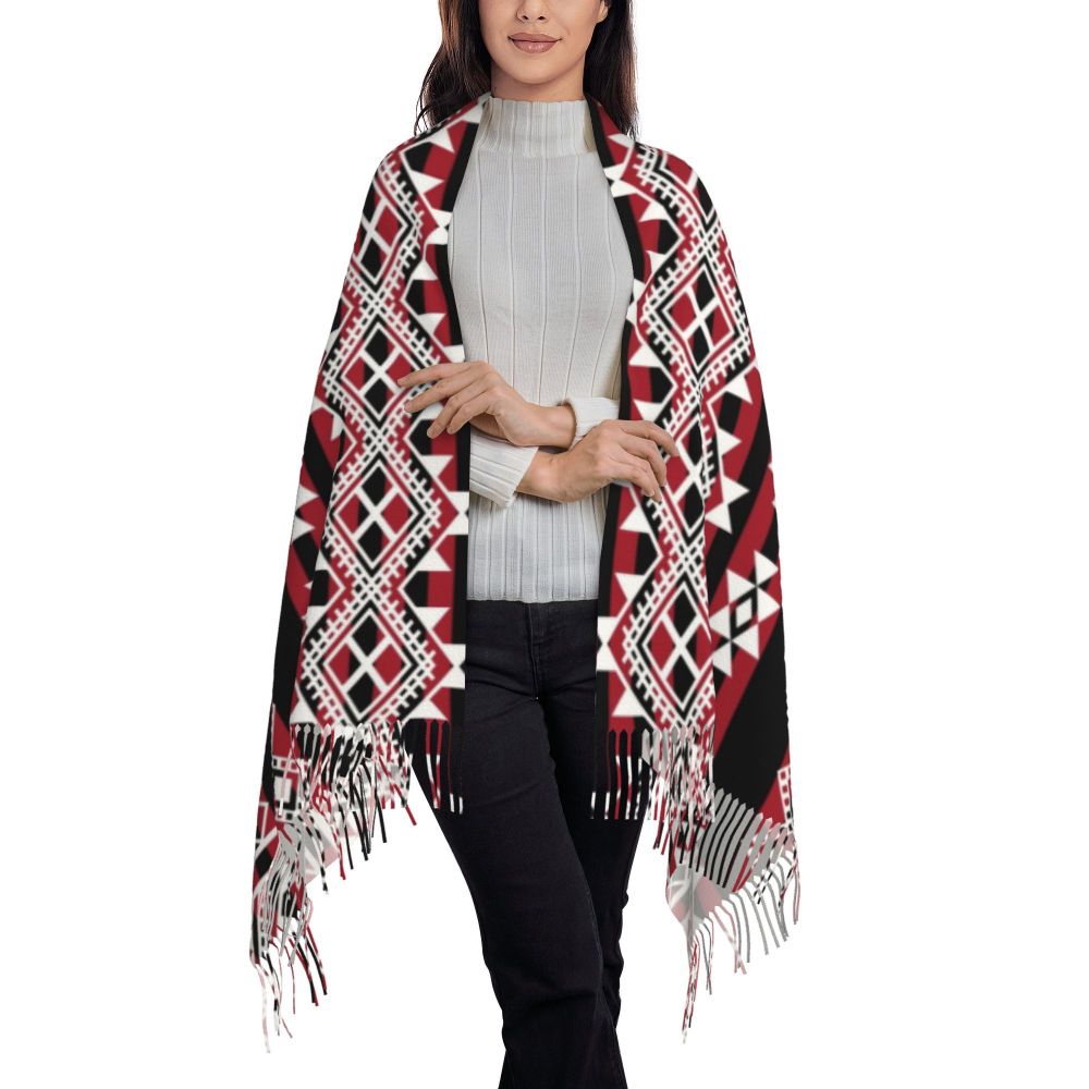 Amazigh Foutha Kabyle Scarf Wrap Women Long Winter Warm Tassel Shawl Unisex Mediterranean Geometric Scarves