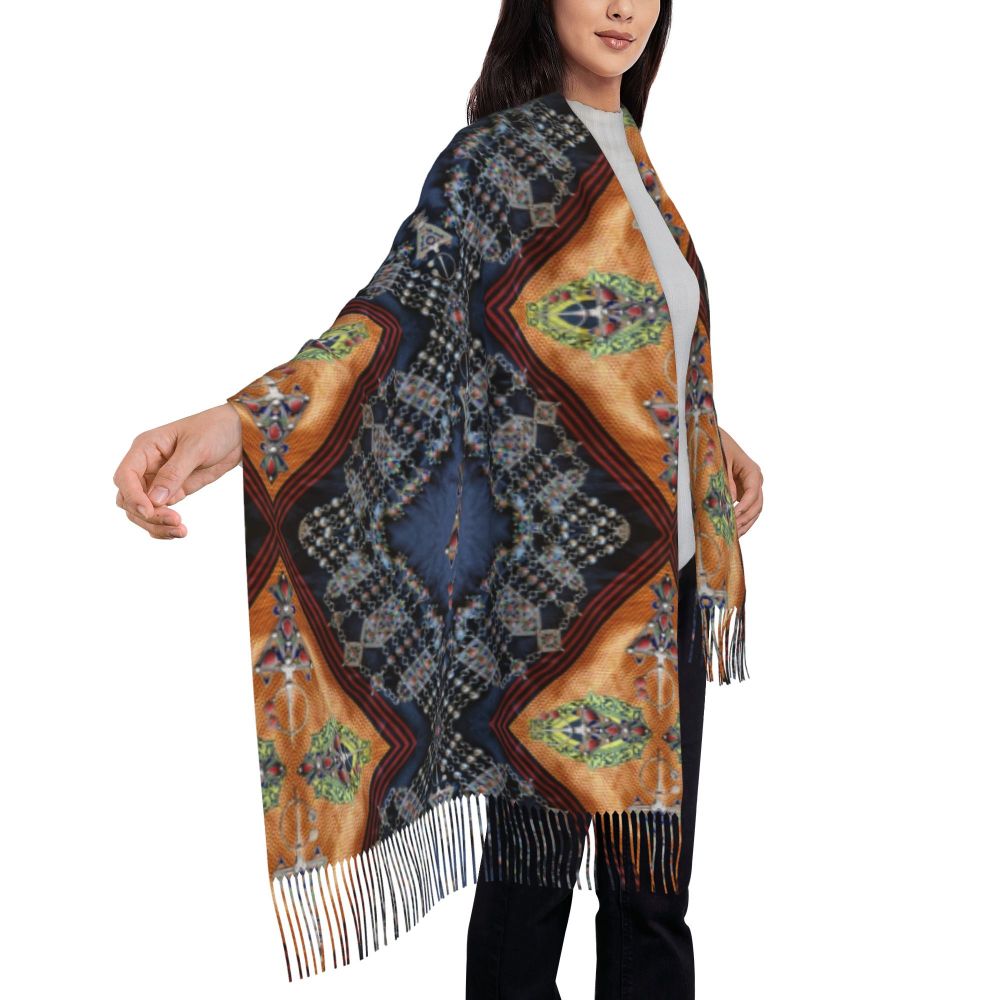 Amazigh Berber Kabyle Jewelry Scarf Wrap Women Long Winter Fall Warm Tassel Shawl Unisex Africa Ethnic Style Scarves