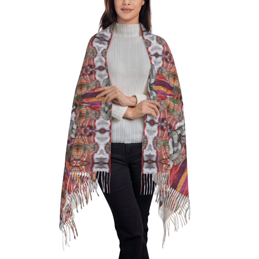 Amazigh Berber Kabyle Jewelry Scarf Wrap Women Long Winter Fall Warm Tassel Shawl Unisex Africa Ethnic Style Scarves