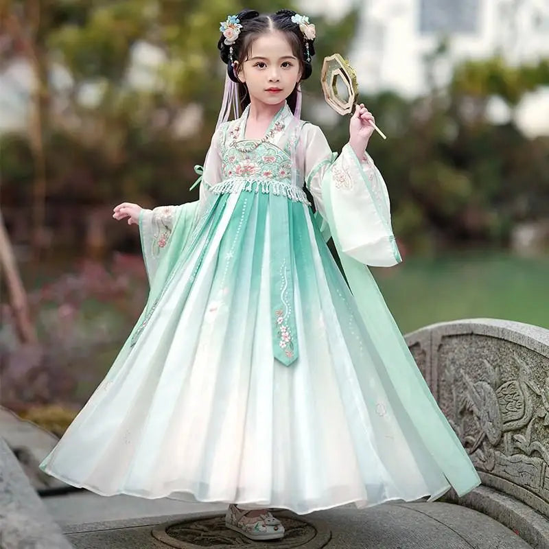 Chinese Kids Hanfu Dress Cute Girl Carnival Cosplay Costume Ancient Traditional Child Hanfu Dance Perform Dress Christmas Gift