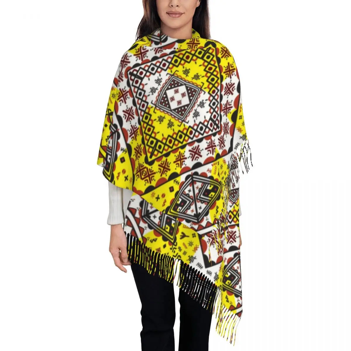 Amazigh Foutha Kabyle Scarf Wrap Women Long Winter Warm Tassel Shawl Unisex Mediterranean Geometric Scarves