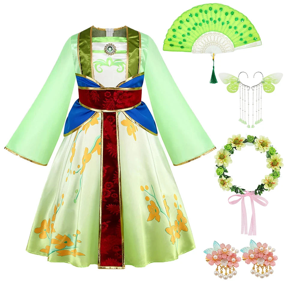 Kids Mulan Cosplay Princess Dress Girls Chinese Style Hanfu Traditional Costume Children Birthday Carnival Party Fairy Clothing