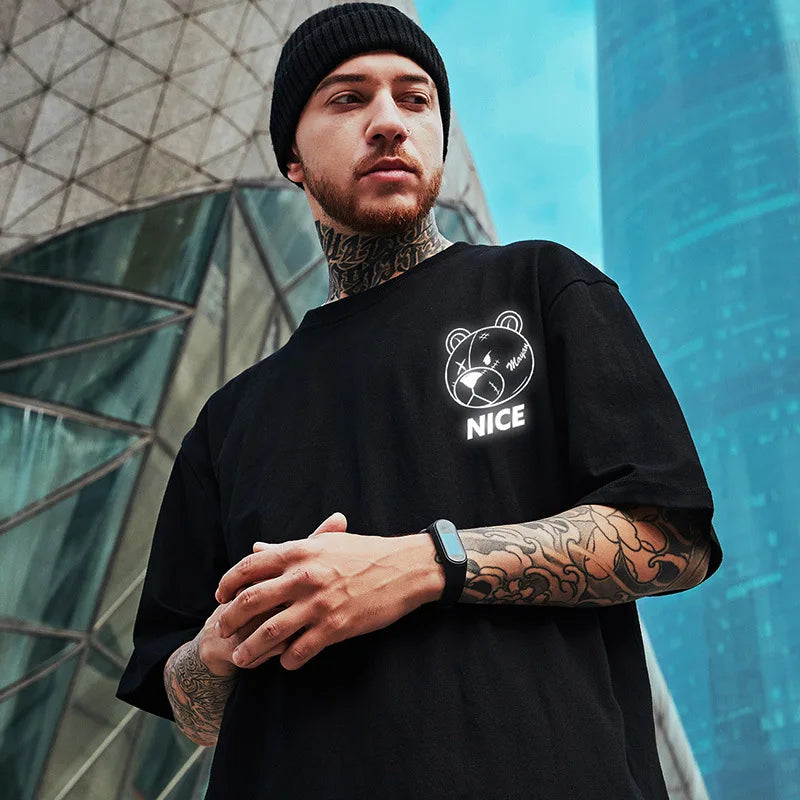 Men Harajuku Fashion T Shirt Bear beer print Kawaii Tshirt Hip Hop Streetwear T-Shirts 2025 Summer Casual Oversized Tees Tops