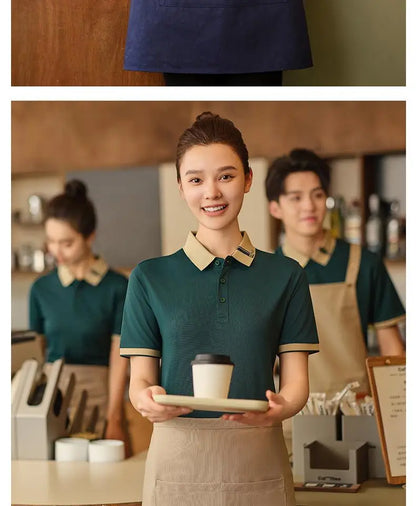 Customized Restaurant Polo Uniforms Unisex Short Sleeve Tee for Staffs Hotel Cafes Waiters Print on Demand T Shirt Men's Tops