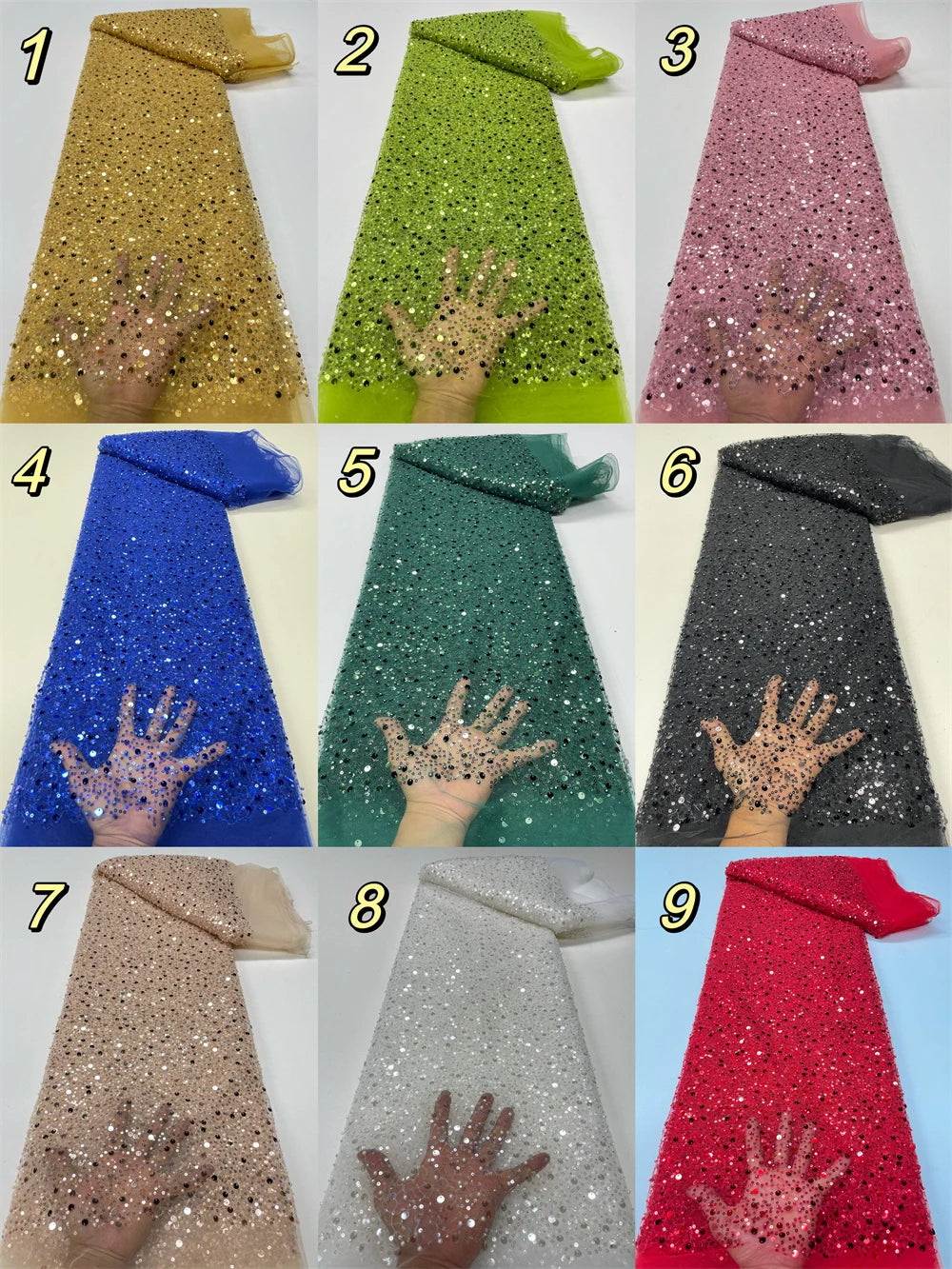 African Lace Fabric With Sequin Nigerian Embroidery French Tulle Mesh Net Lace Fabrics For Wedding Party Material Sewing QF195