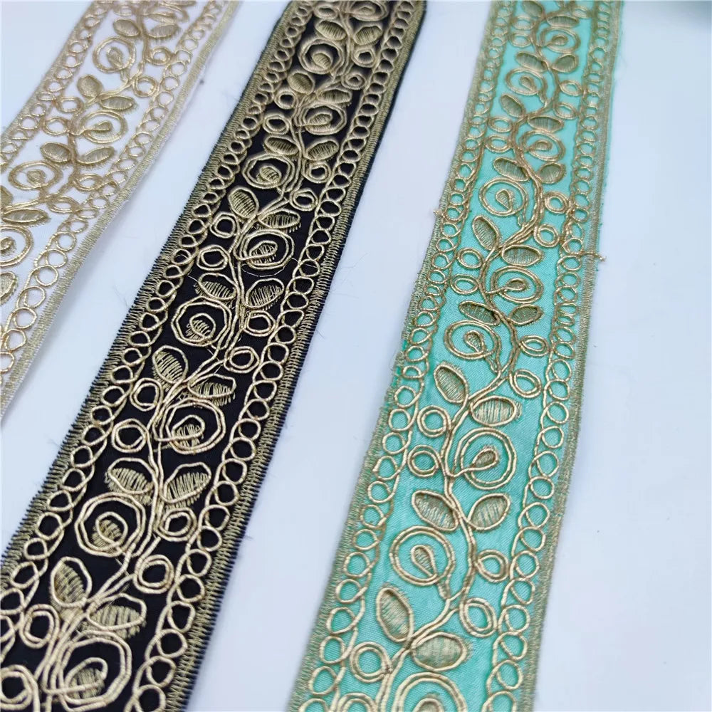 1 Yards Gold thread Lace Fabric DIY Embroidered Lace Trim for Garments Headdress Wedding Decor Sewing Handmade Supplies