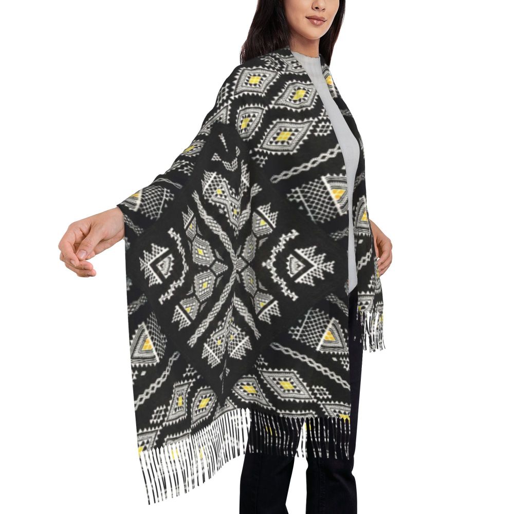 Amazigh Berber Kabyle Jewelry Scarf Wrap Women Long Winter Fall Warm Tassel Shawl Unisex Africa Ethnic Style Scarves