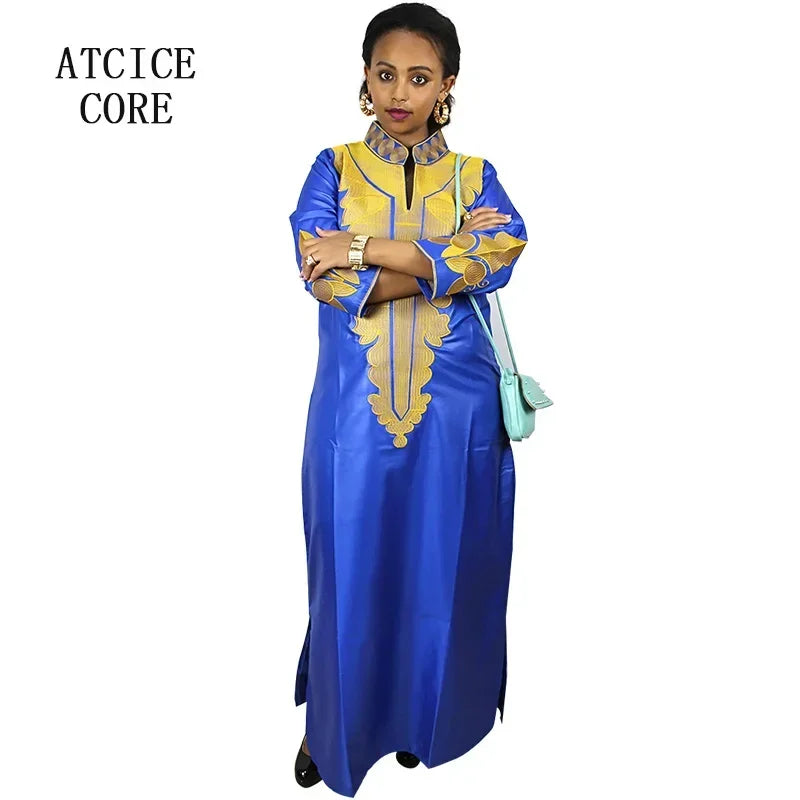 Dashiki  Dresses Bazin Riche Traditional African Clothing Long Sleeve For Ladies Without Scarf