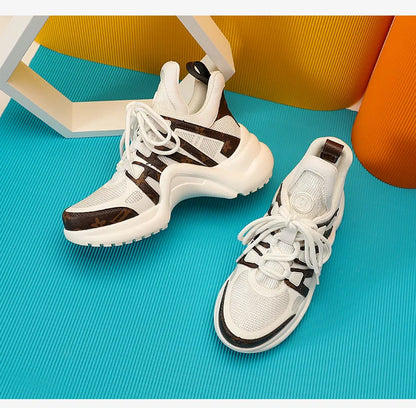 High-Quality Curved Sole Running Shoes – Lace-Up Sports Shoes with Thick Sole, Casual Round Toe Daddy Shoes