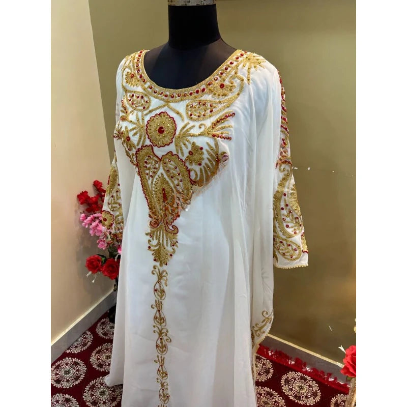 Sale White Embroidery Dress African Clothing Kaftan Arabic Oversize