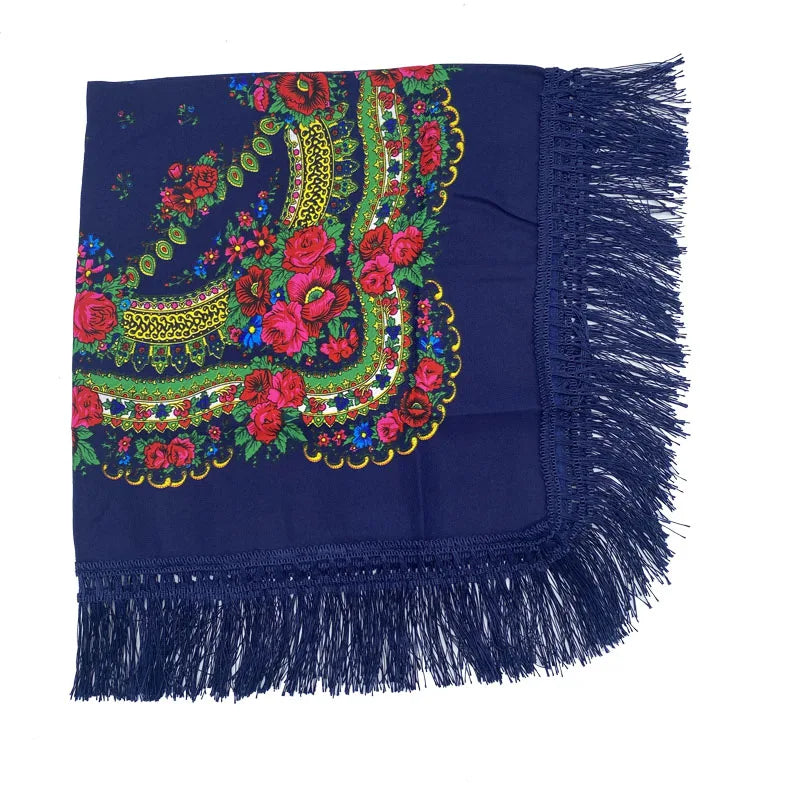 Ethnic Fringed Headband Bandana Babushka Headwrap Shawl Retro Floral Printed Shawls 2023 New Women Russian Style Square Scarf