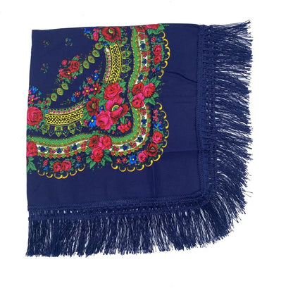 Ethnic Fringed Headband Bandana Babushka Headwrap Shawl Retro Floral Printed Shawls 2023 New Women Russian Style Square Scarf