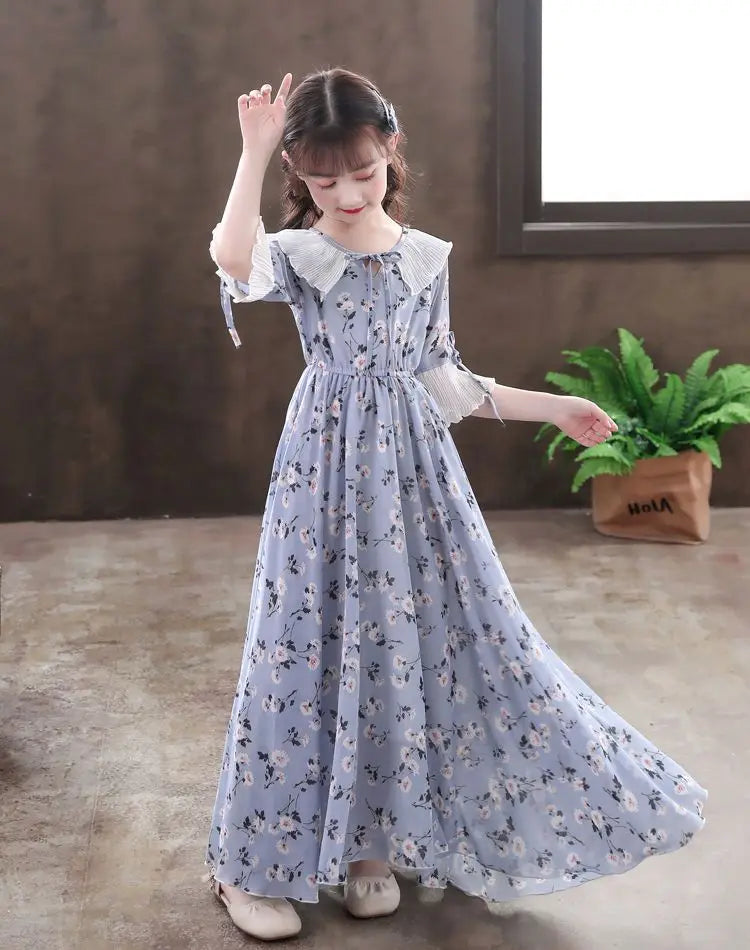 5-16Y Kids Floral Princess Party Dresses For Girls Summer Elegant Children Bohemian Chiffon Maxi Dresses Teenage Girl Clothes 12