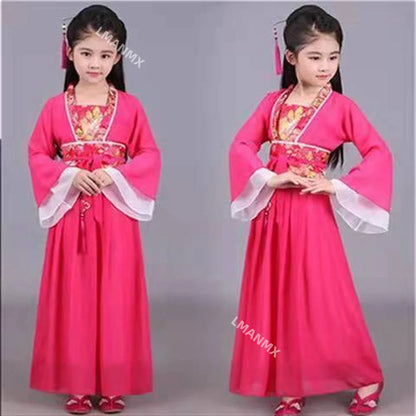 Ancient Kids Traditional Dresses Chinese Outfit Girls Costume Folk Dance Performance Hanfu Dress for Children