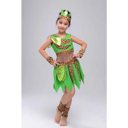 Green Children's Wear Plays Out Costume Tage Costume African Dance Indian Savage Hunter Show Costume Dance Costume  -BC9886