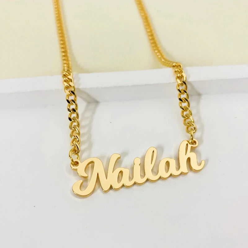 Customized Name Necklace Personalized Stainless Steel Cuban Chain Letter Nameplate Necklace Jewelry Set Gift