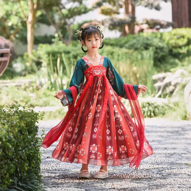 Retro Chinese Hanfu Girls' Casual Dress