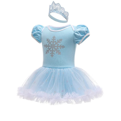 Baby Girls Princess Romper Bodysuit Headband 2pcs Elsa Anna Snow White Mermaid Bell Costumes Newborn Jumpsuits Tulle Bow Rompers