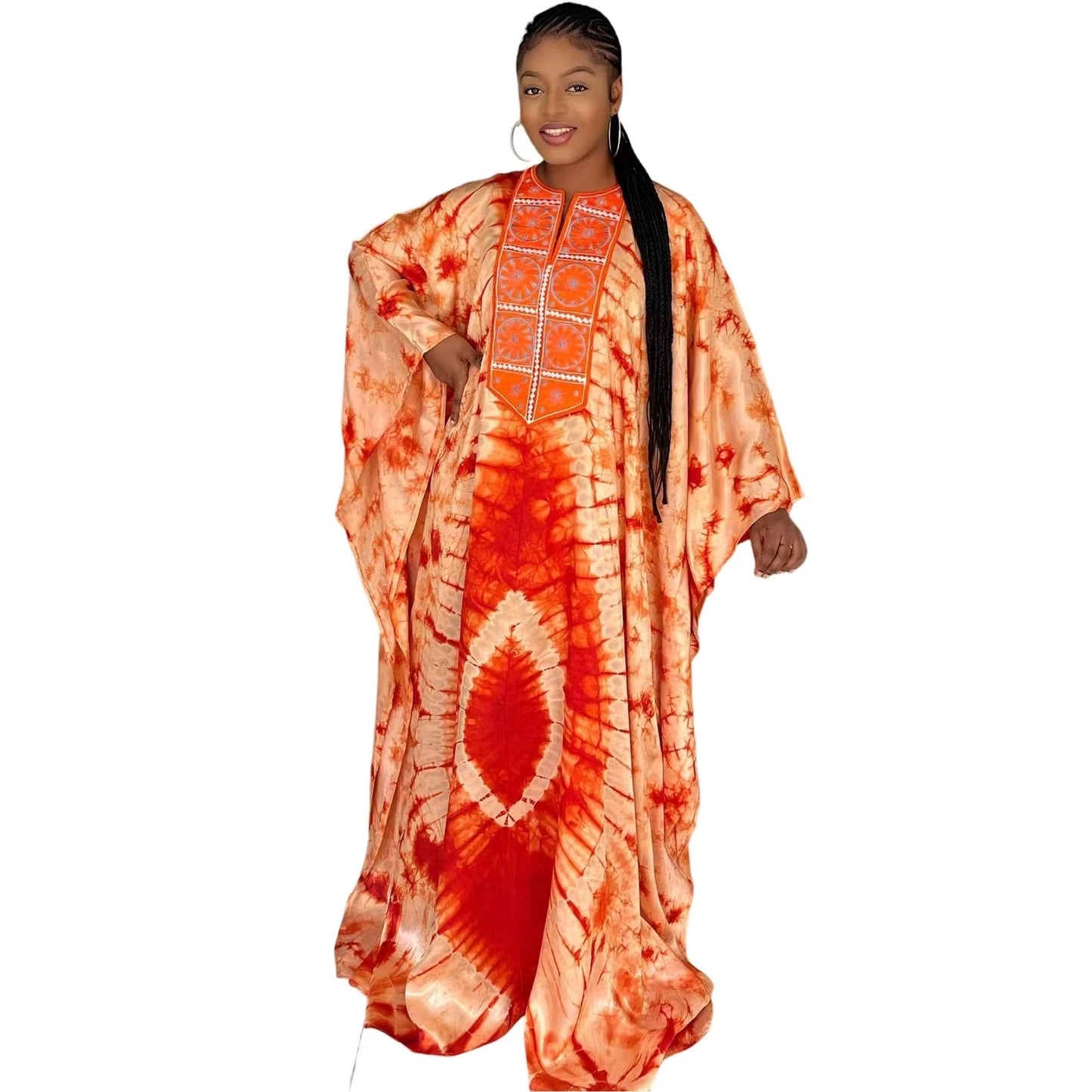 African Dresses For Women Tie Dyed Dashiki Embroidery Design Couple Fashion Elegant Dress With Scarf